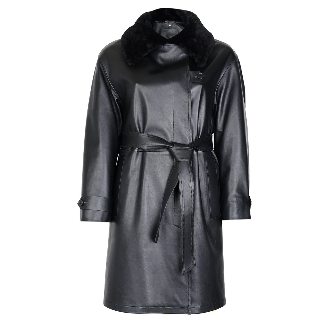 Amiah Siyah Kadın Oversize Deri Pardösü