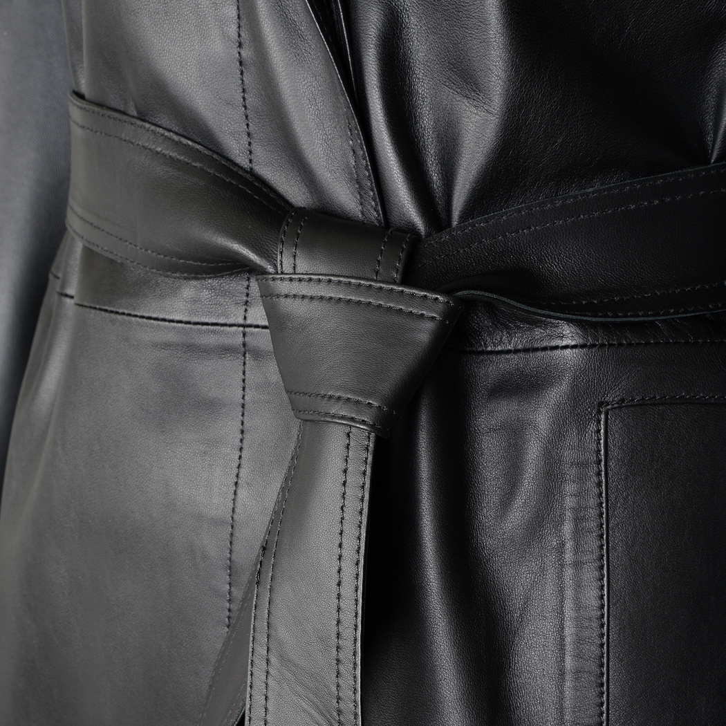 Amiah Siyah Kadın Oversize Deri Pardösü