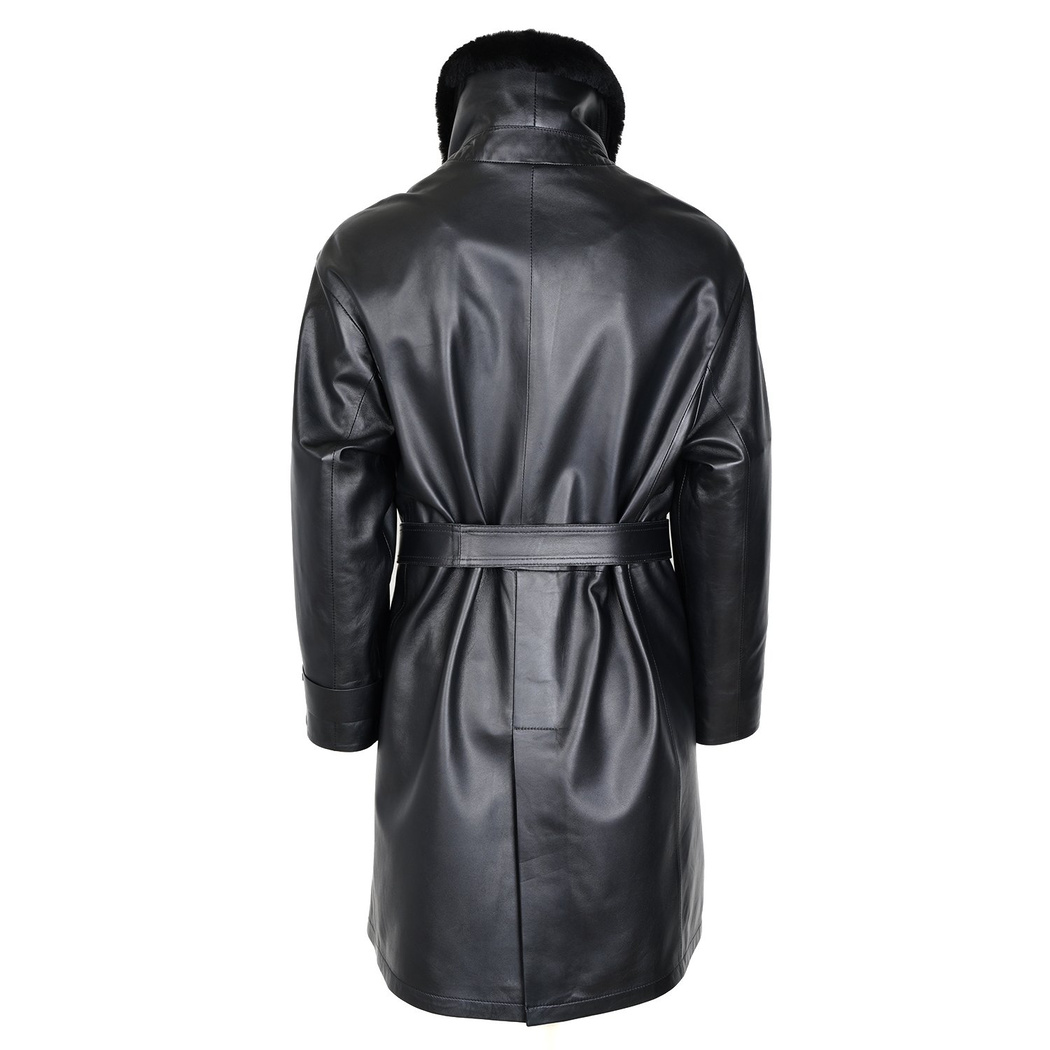 Amiah Siyah Kadın Oversize Deri Pardösü