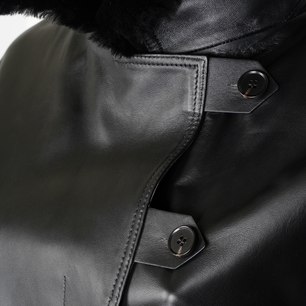 Amiah Siyah Kadın Oversize Deri Pardösü