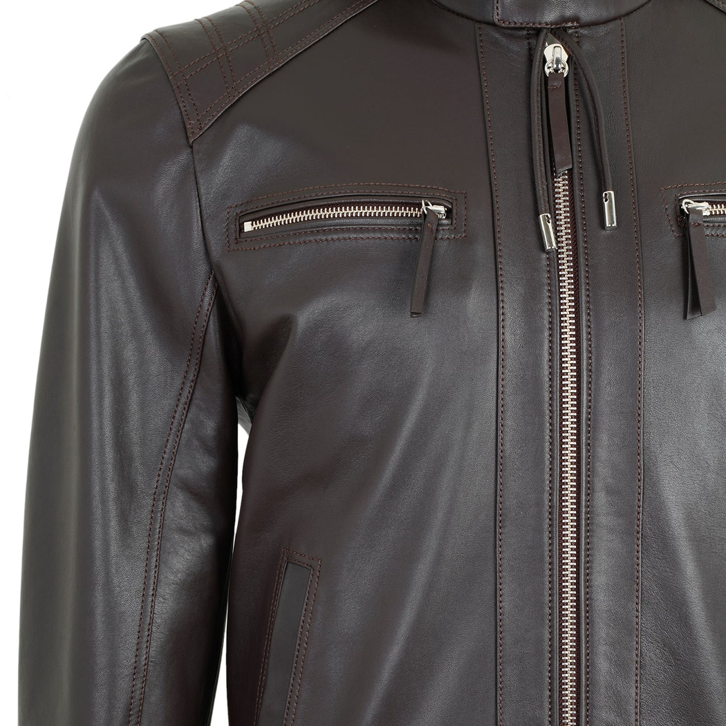 Analu Koyu Kahve Erkek Kapüşonlu Deri Mont