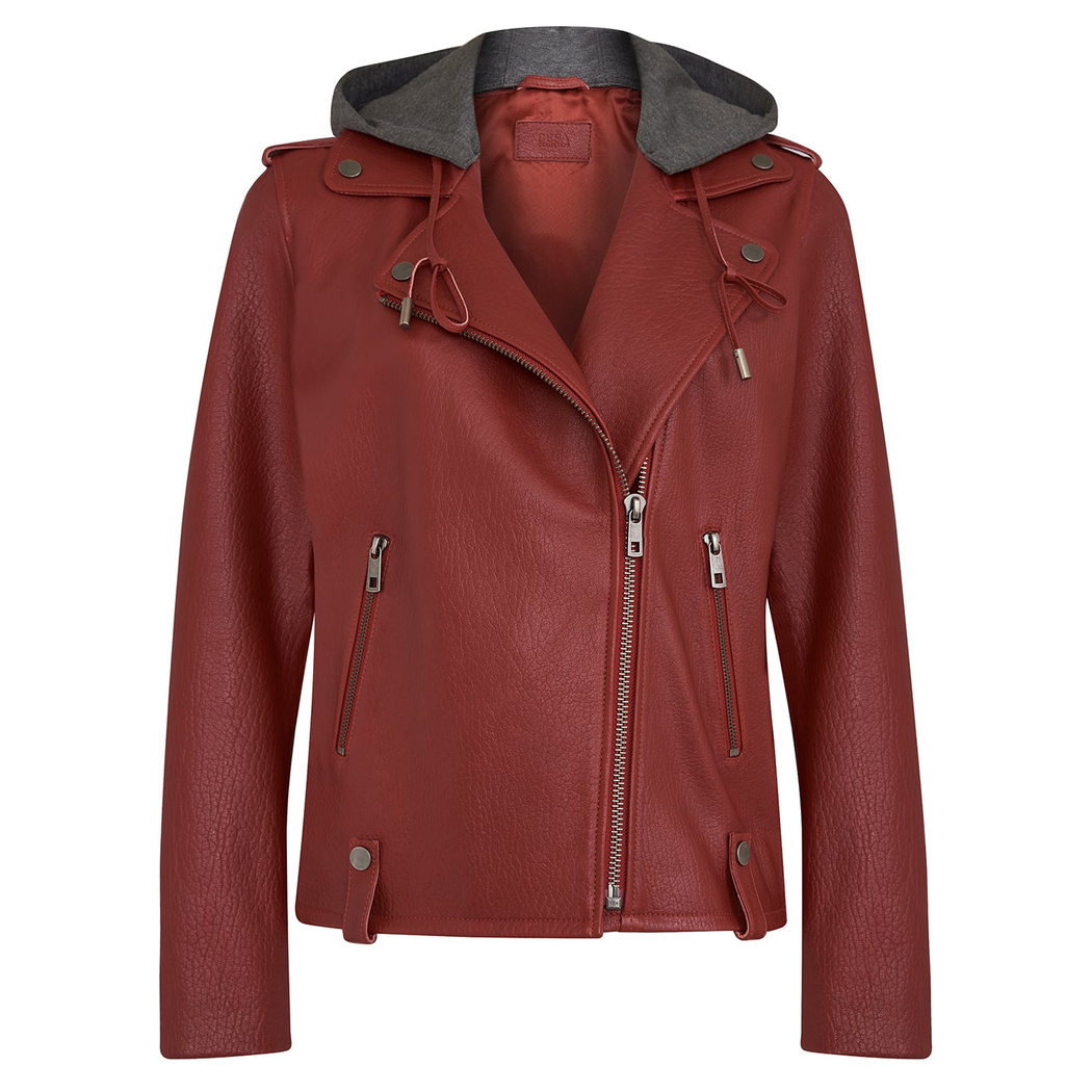 Anita Kırmızı Kadın Kapüşonlu Biker Deri Ceket