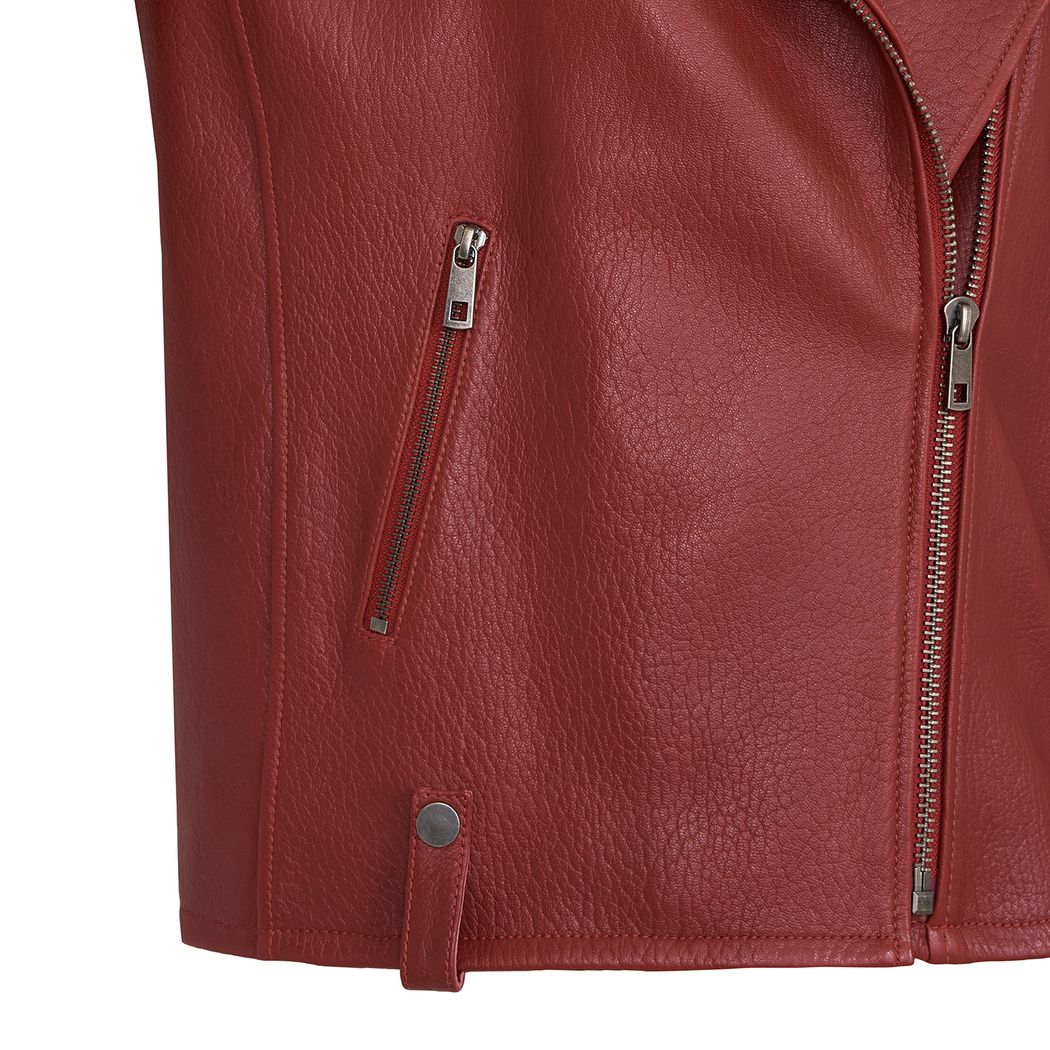 Anita Kırmızı Kadın Kapüşonlu Biker Deri Ceket