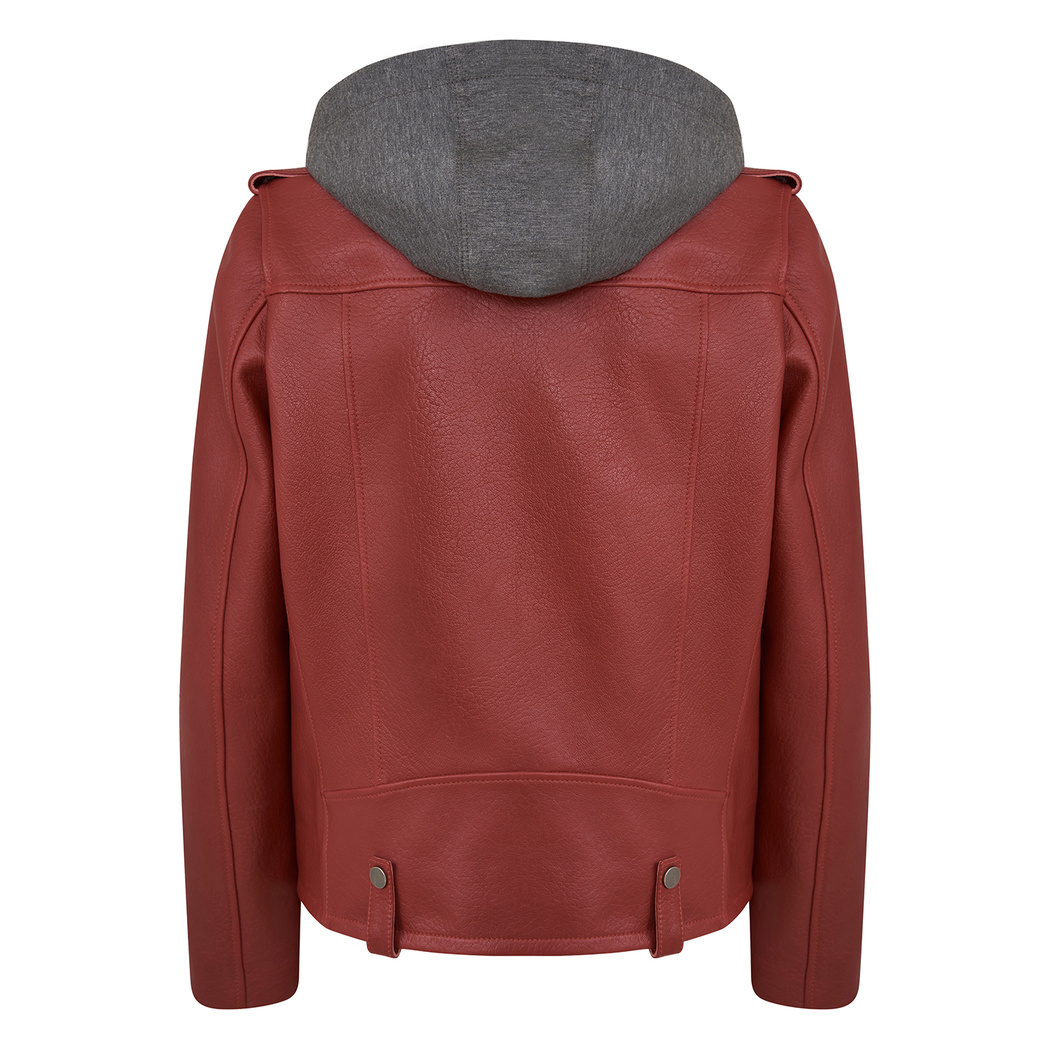 Anita Kırmızı Kadın Kapüşonlu Biker Deri Ceket