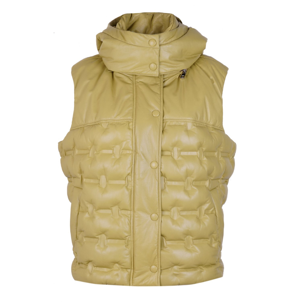 Anitra Kadın Kapüşonlu Puffer Deri Yelek