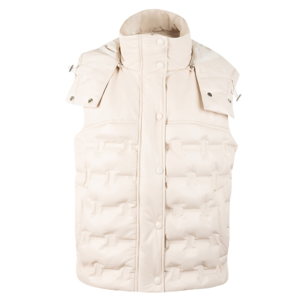 Anitra Krem Kadın Kapüşonlu Puffer Deri Yelek