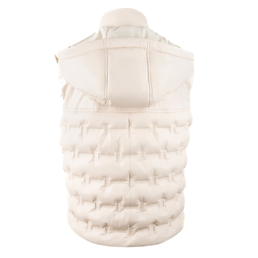 Anitra Krem Kadın Kapüşonlu Puffer Deri Yelek