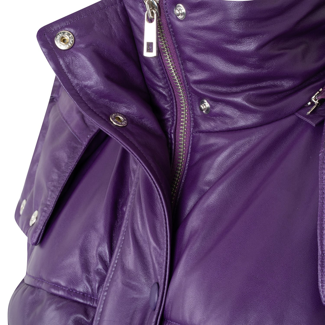 Anitra Mor Kadın Kapüşonlu Puffer Deri Yelek