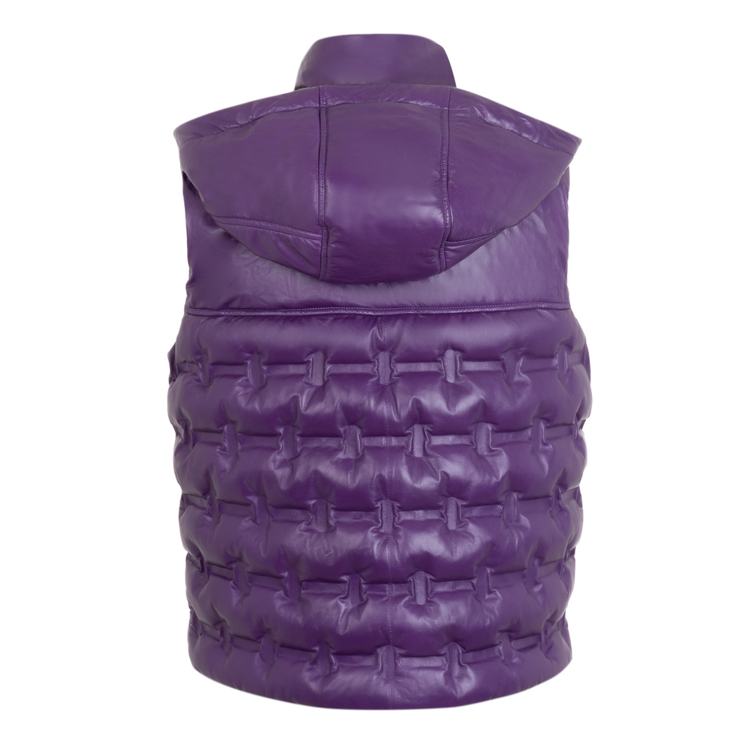 Anitra Mor Kadın Kapüşonlu Puffer Deri Yelek