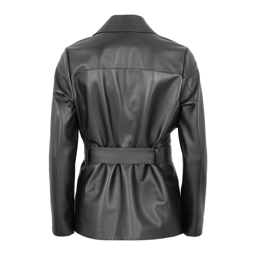 Aniye Siyah Kadın Deri Trençkot