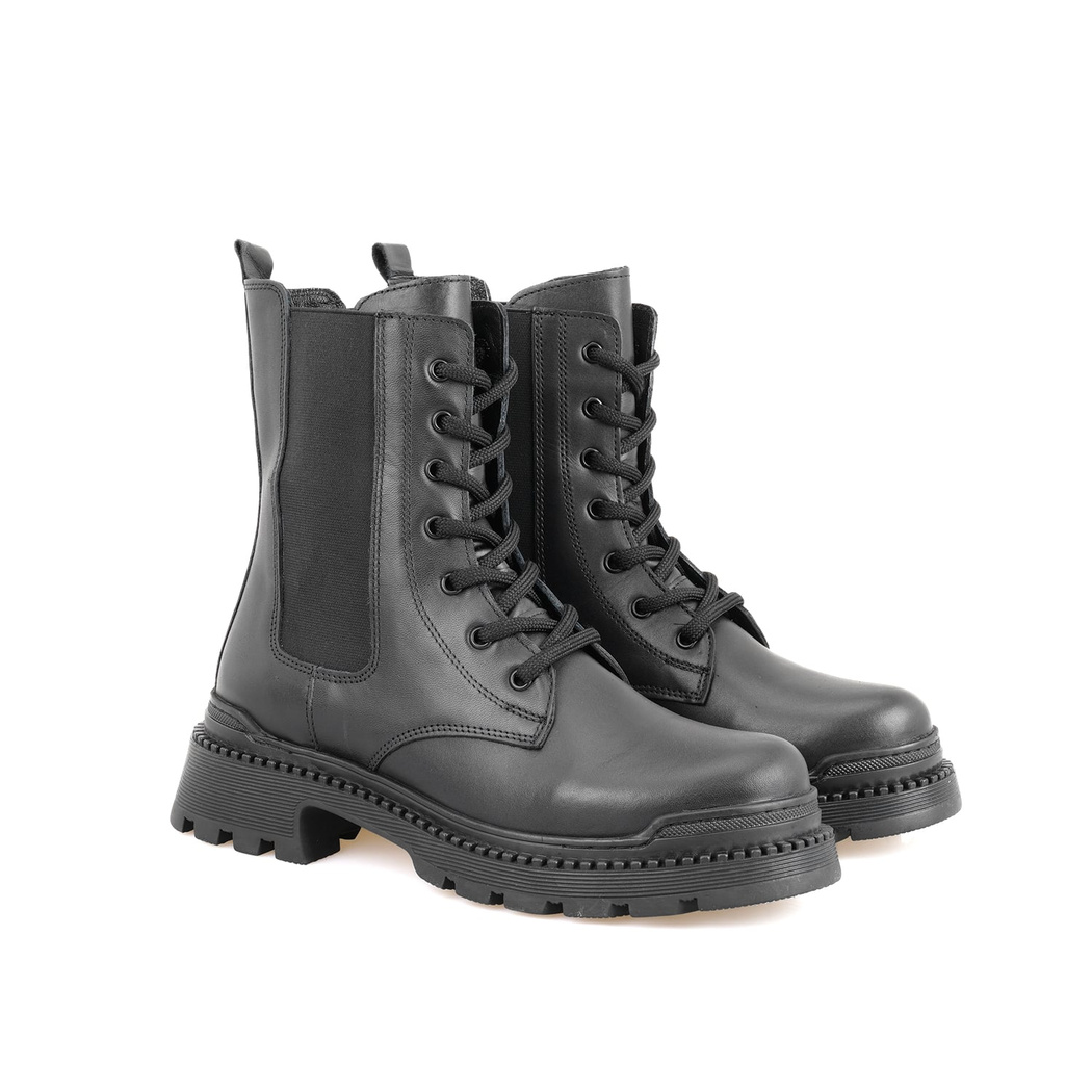 Anjer Siyah Kadın Lastikli Deri Chelsea Bot