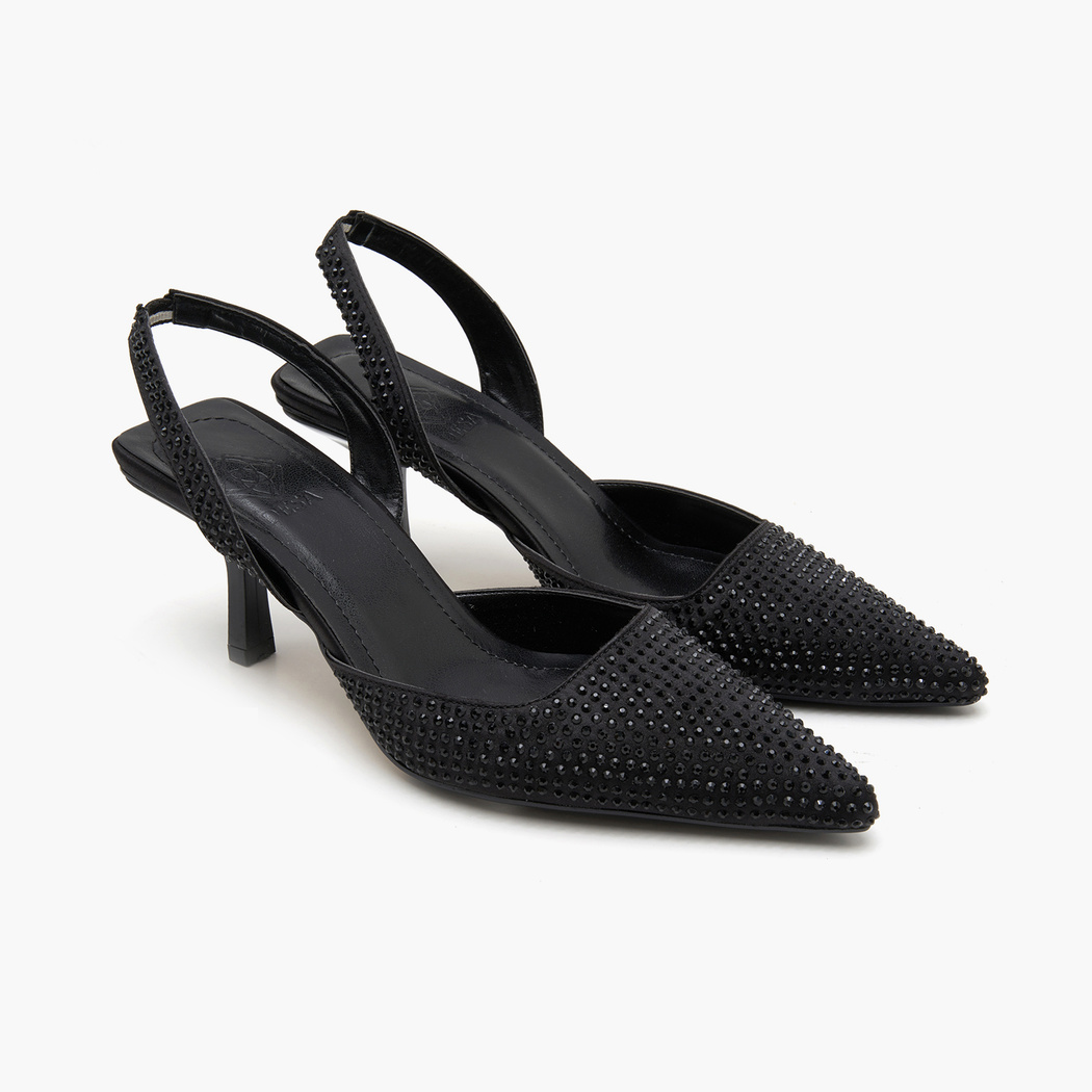 Annette Siyah Kadın Taşlı Abiye Ayakkabı