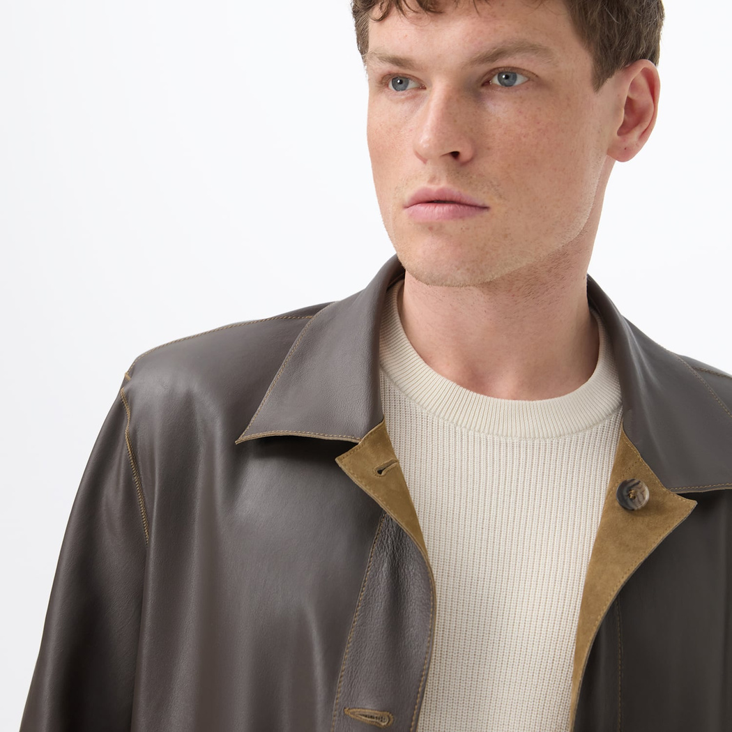 Anoki Haki Erkek Çift Taraflı Süet Deri Mont