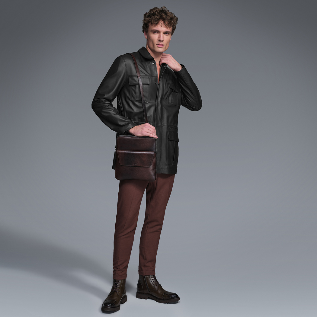 Anton Siyah Erkek Deri Kaban