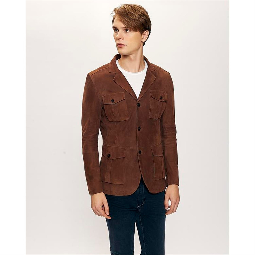Antonin Kahve Erkek Süet Safari Deri Ceket