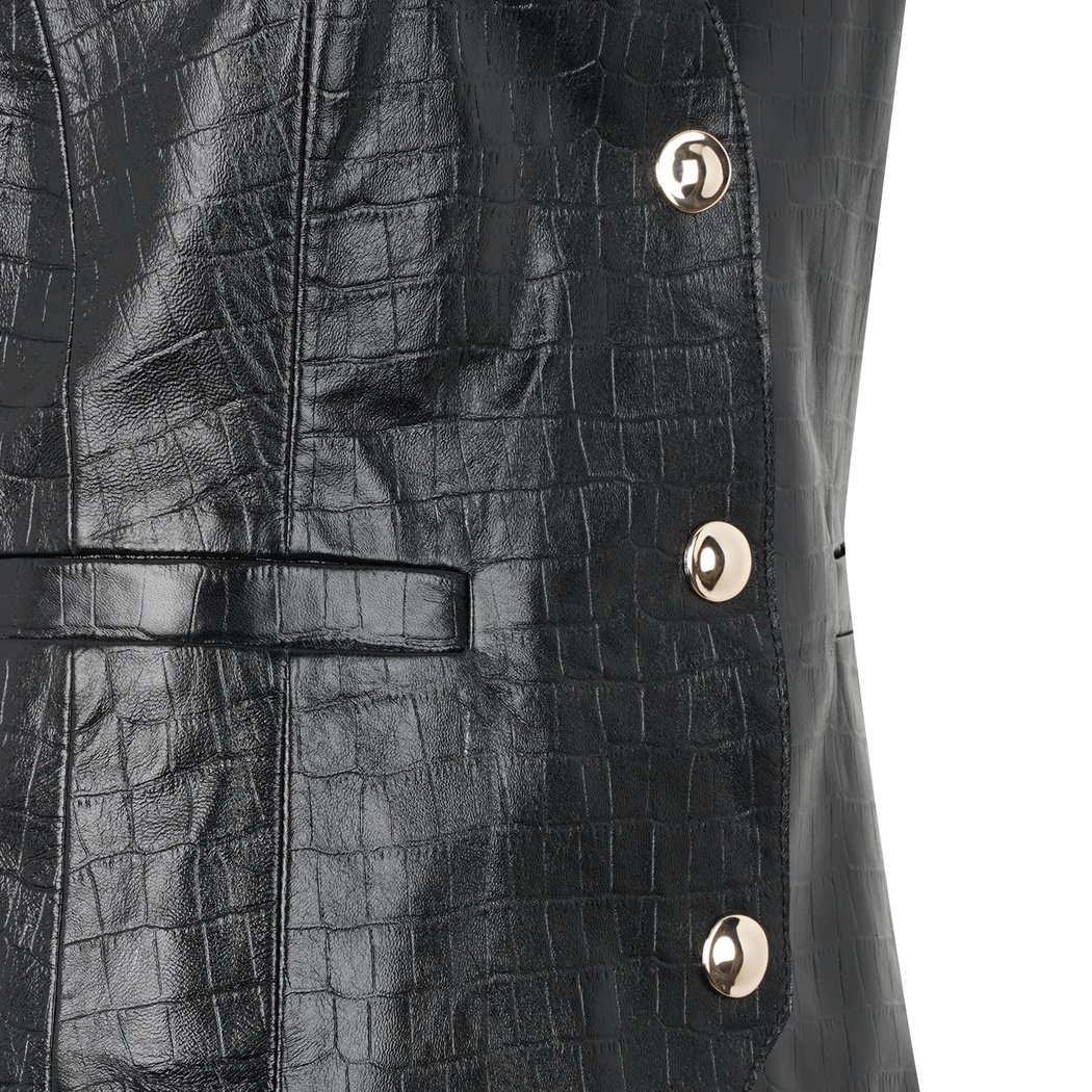 Arnia Siyah Kadın Kroko Baskılı Deri Yelek
