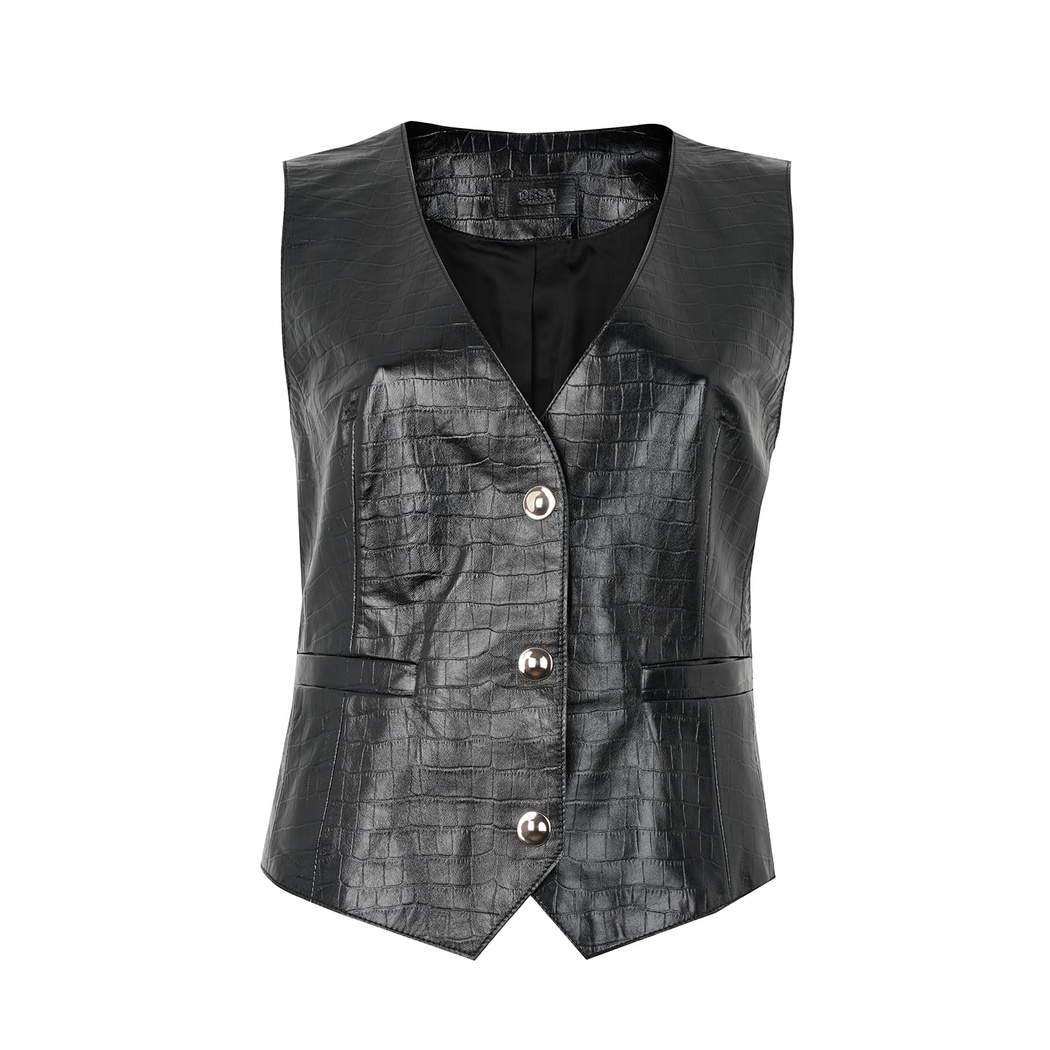 Arnia Siyah Kadın Kroko Baskılı Deri Yelek