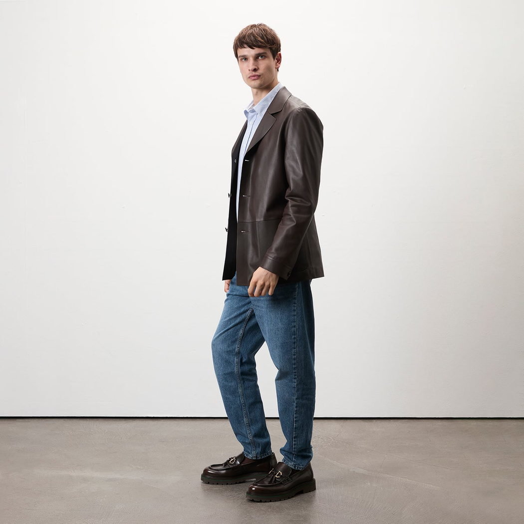 Auburn Kahverengi Erkek Deri Blazer Ceket