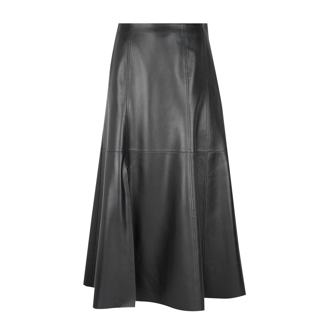 Aulii Siyah Kadın Yırtmaçlı Deri Etek