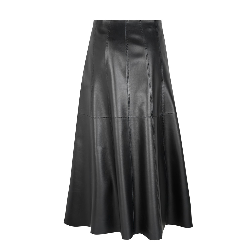 Aulii Siyah Kadın Yırtmaçlı Deri Etek