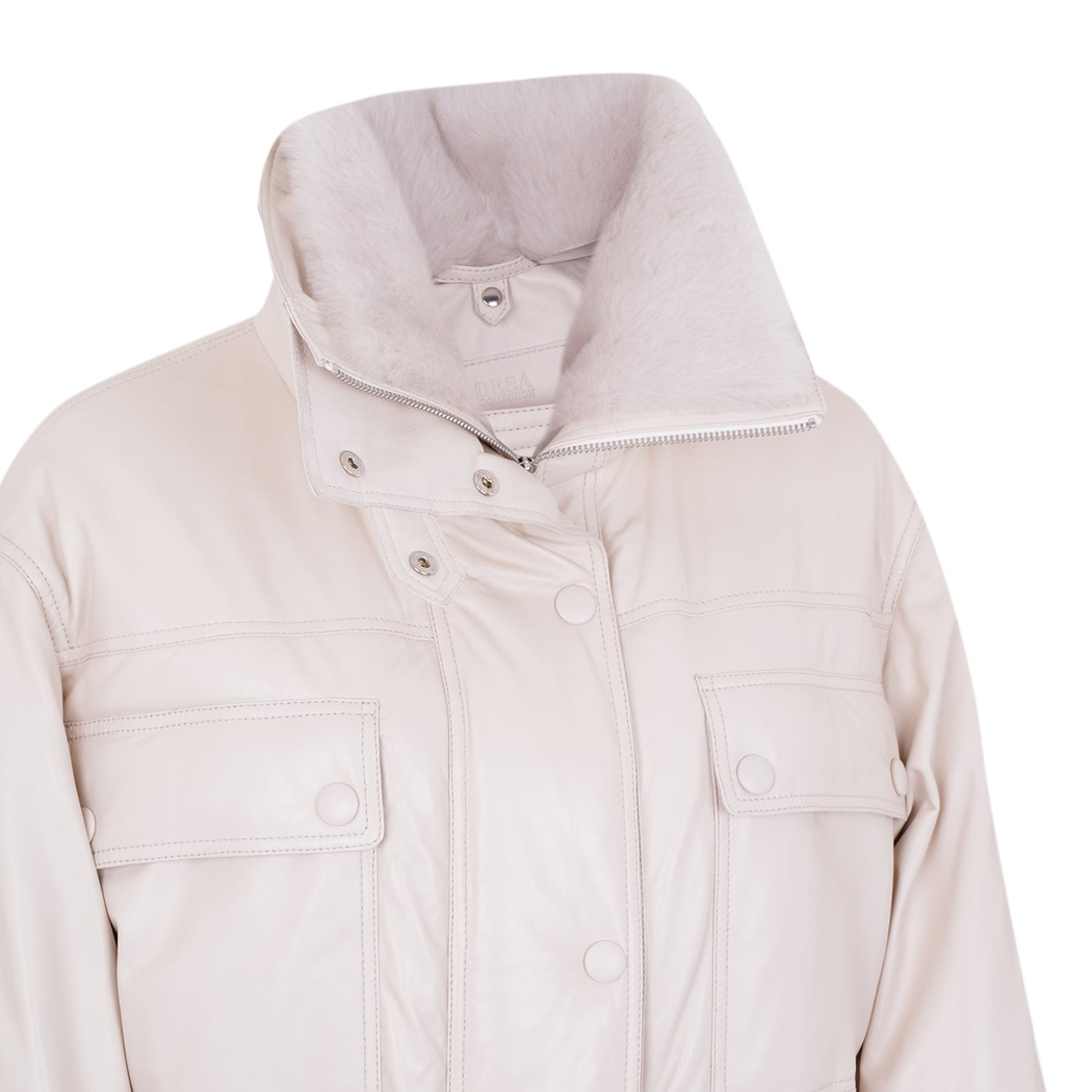 Auren Krem Kadın Deri Puffer Mont