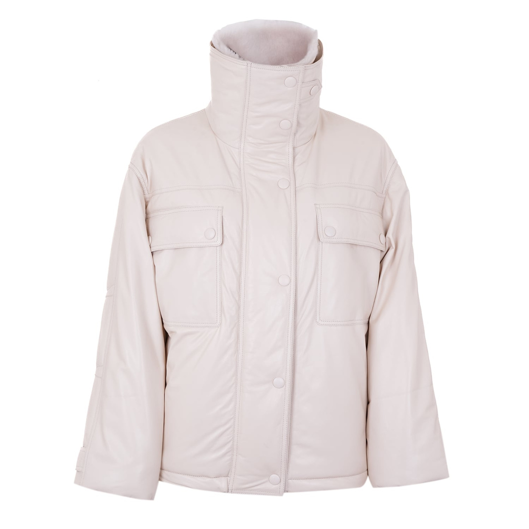 Auren Krem Kadın Deri Puffer Mont