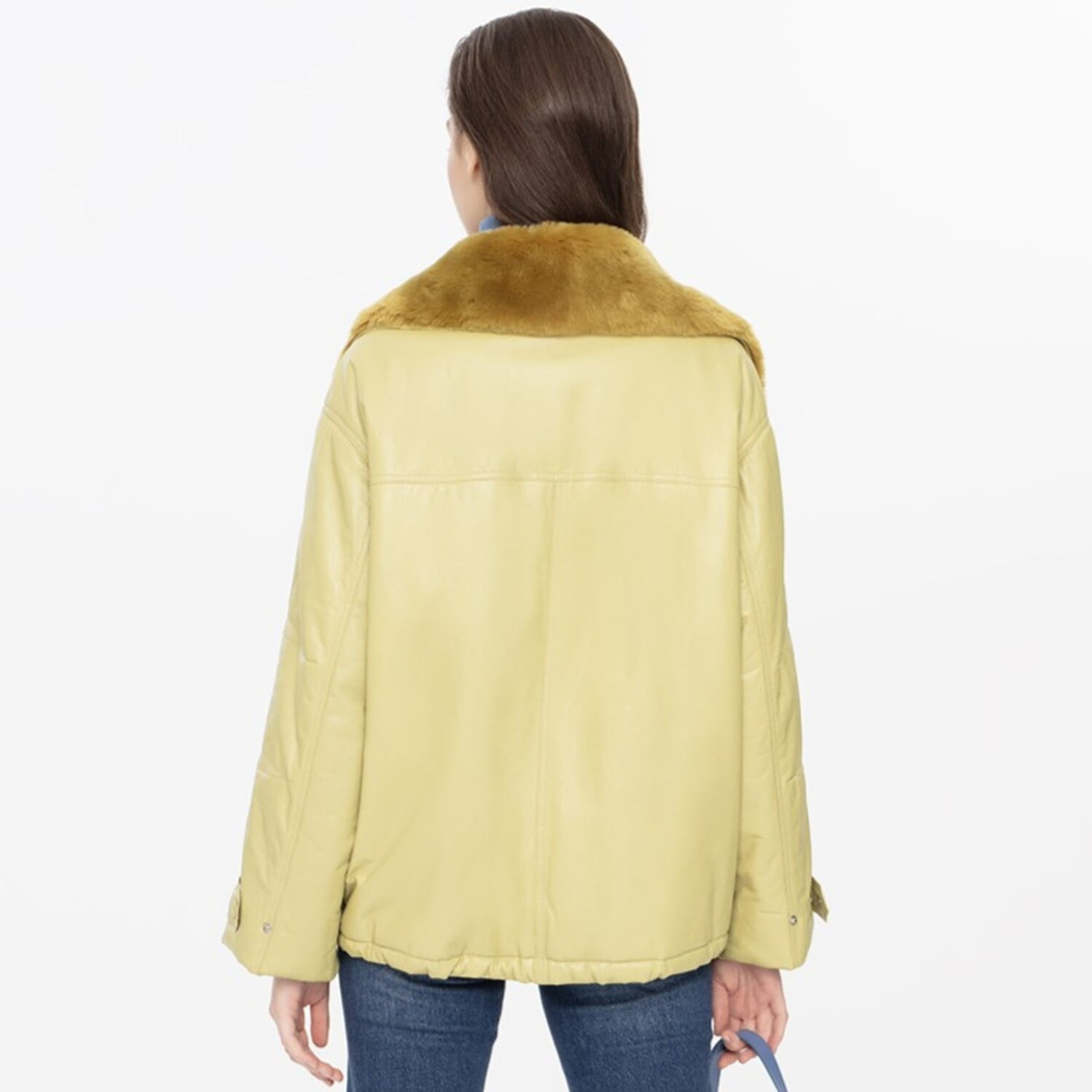 Auren Yeşil Kadın Deri Puffer Mont