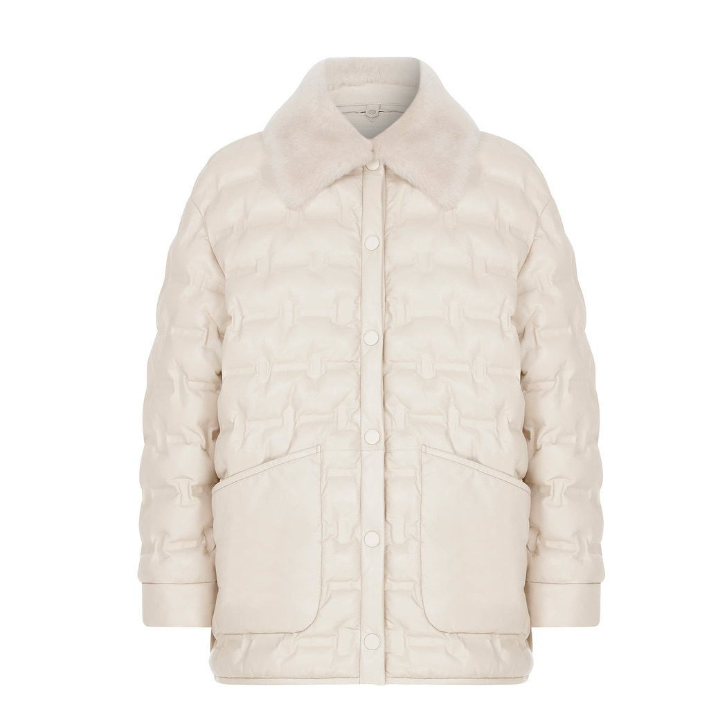 Avari Krem Kadın Puffer Deri Mont