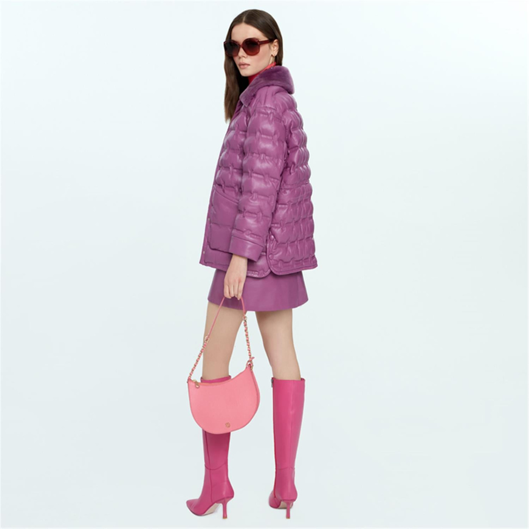 Avari Mor Kadın Puffer Deri Mont