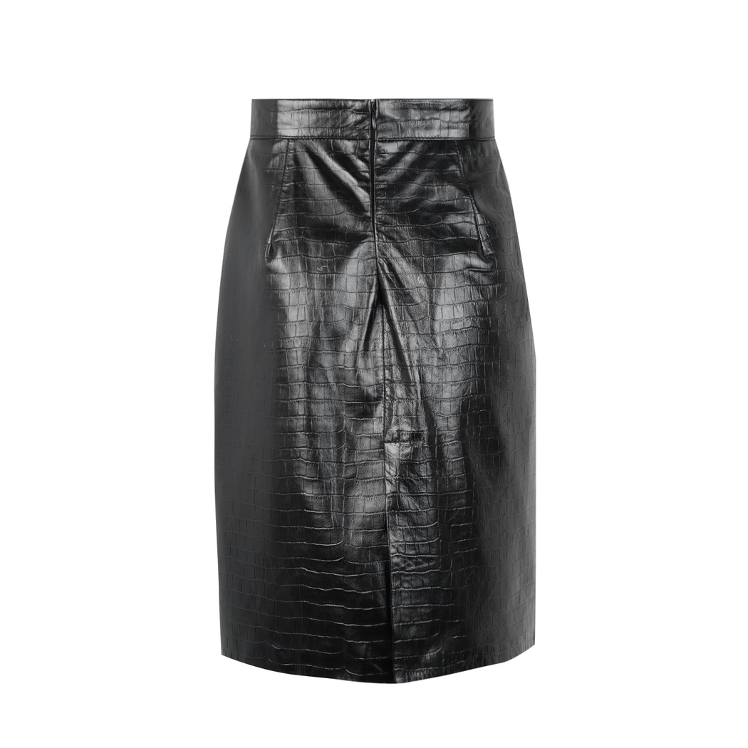 Ayalisse Siyah Kadın Kroko Baskılı Deri Etek