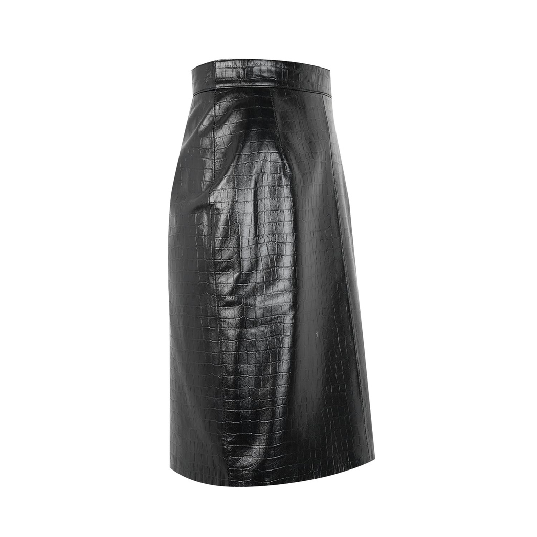 Ayalisse Siyah Kadın Kroko Baskılı Deri Etek
