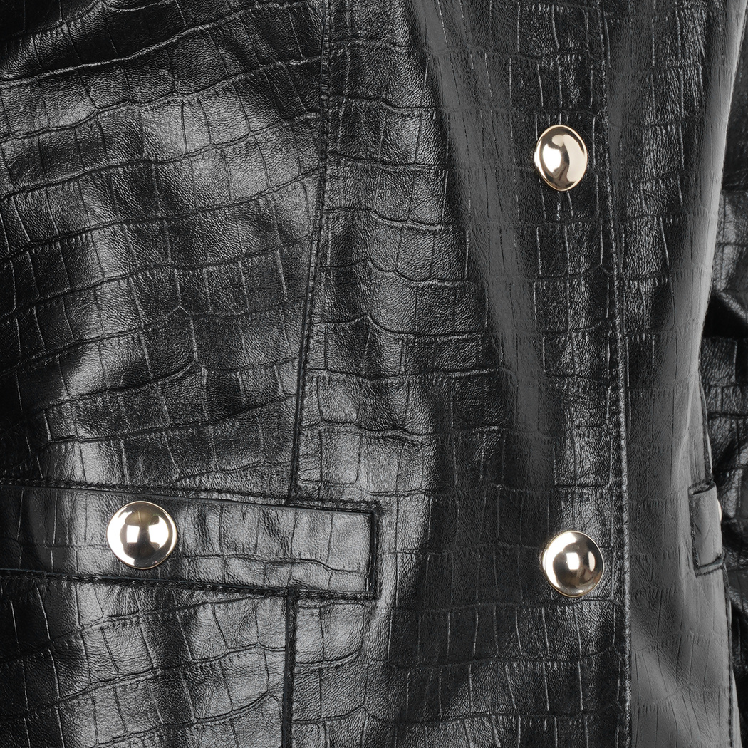 Ayita Siyah Kadın Kroko Baskılı Deri Ceket