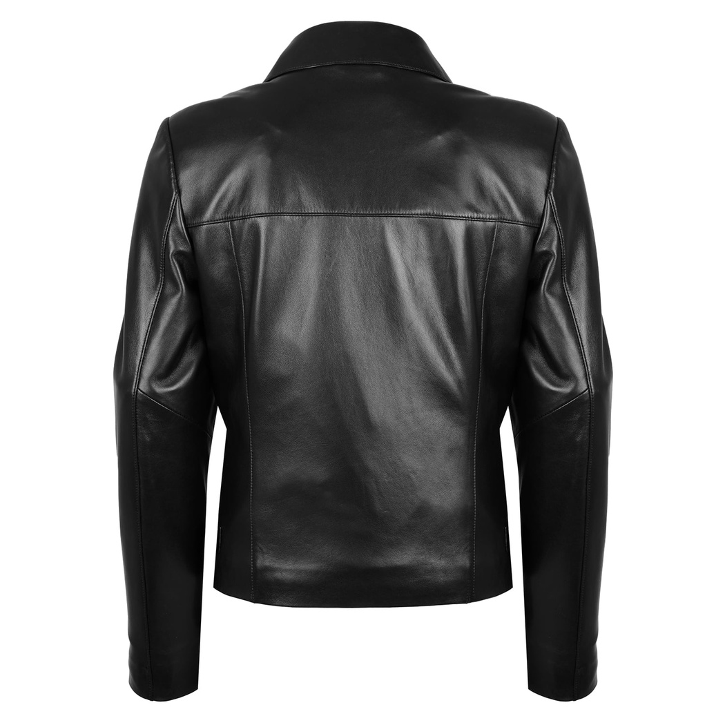 Ayunli Siyah Kadın Biker Deri Ceket