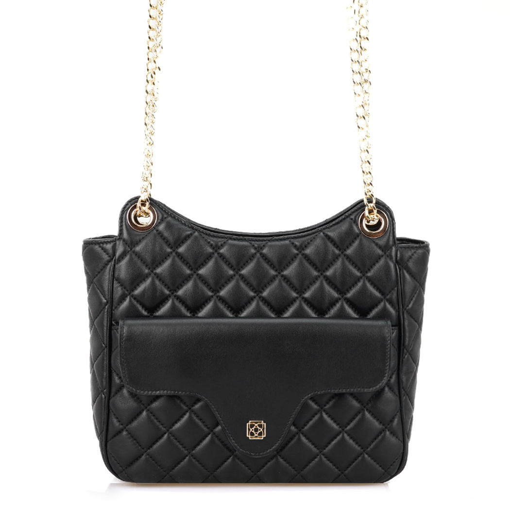 Azaliya Siyah Kadın Kapitone Deri Omuz Çantası