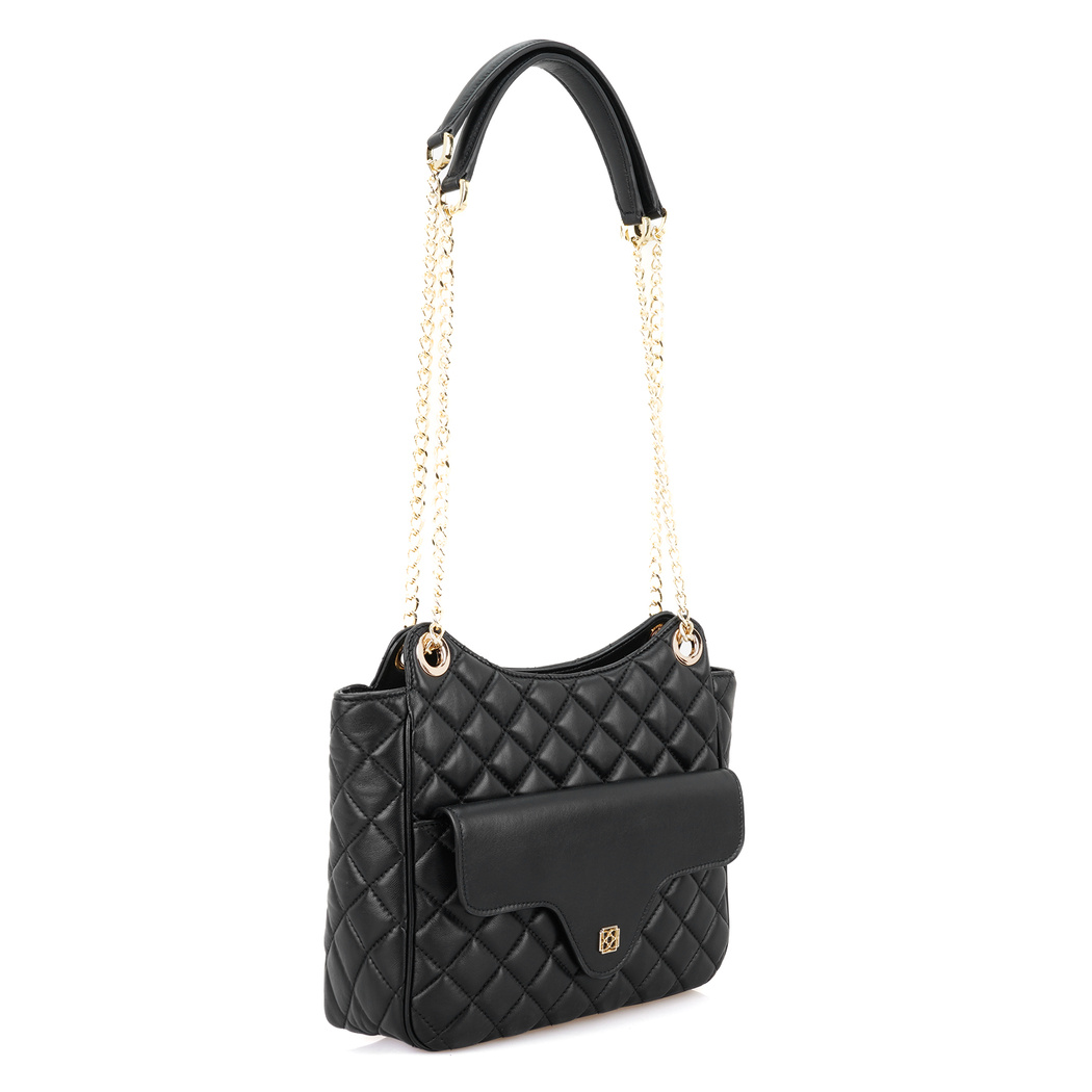 Azaliya Siyah Kadın Kapitone Deri Omuz Çantası