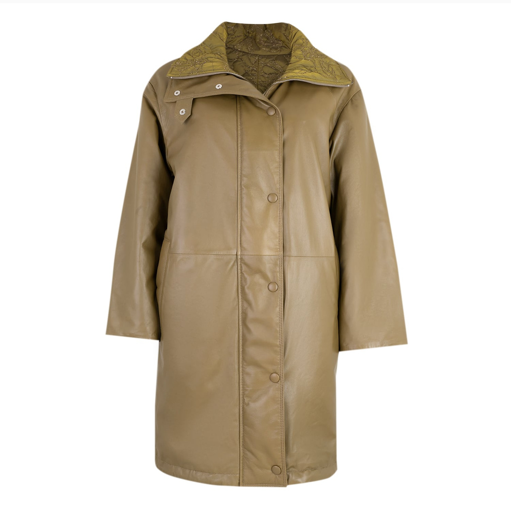 Azia Haki Kadın Çift Taraflı Deri Trençkot