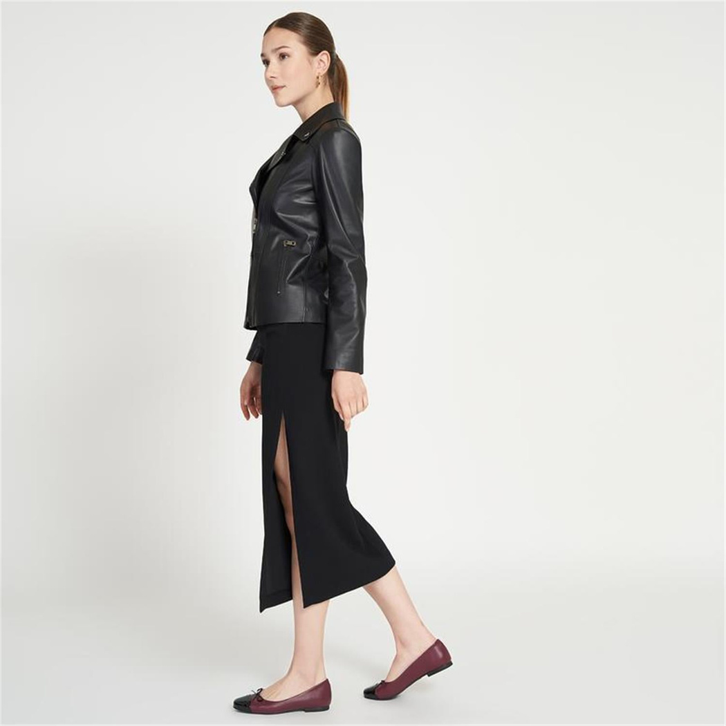 Beatrix Siyah Kadın Deri Biker Ceket