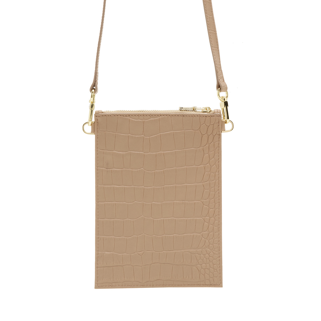 Bej Kadın Kroko Baskılı Telefon Çantası