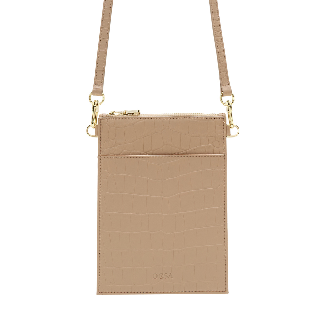 Bej Kadın Kroko Baskılı Telefon Çantası