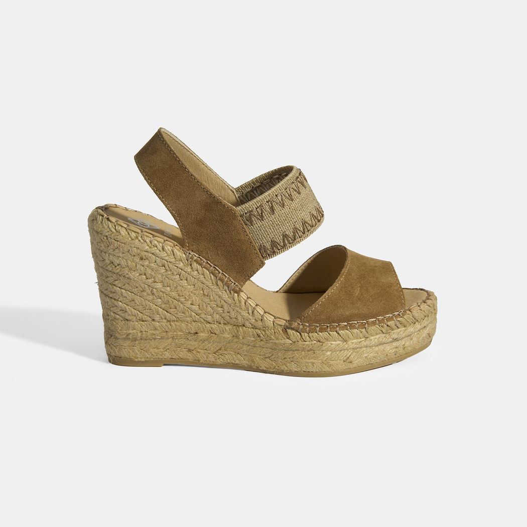 Bej Kadın Lastik Bantlı Slingback Dolgu Topuklu Süet Espadril