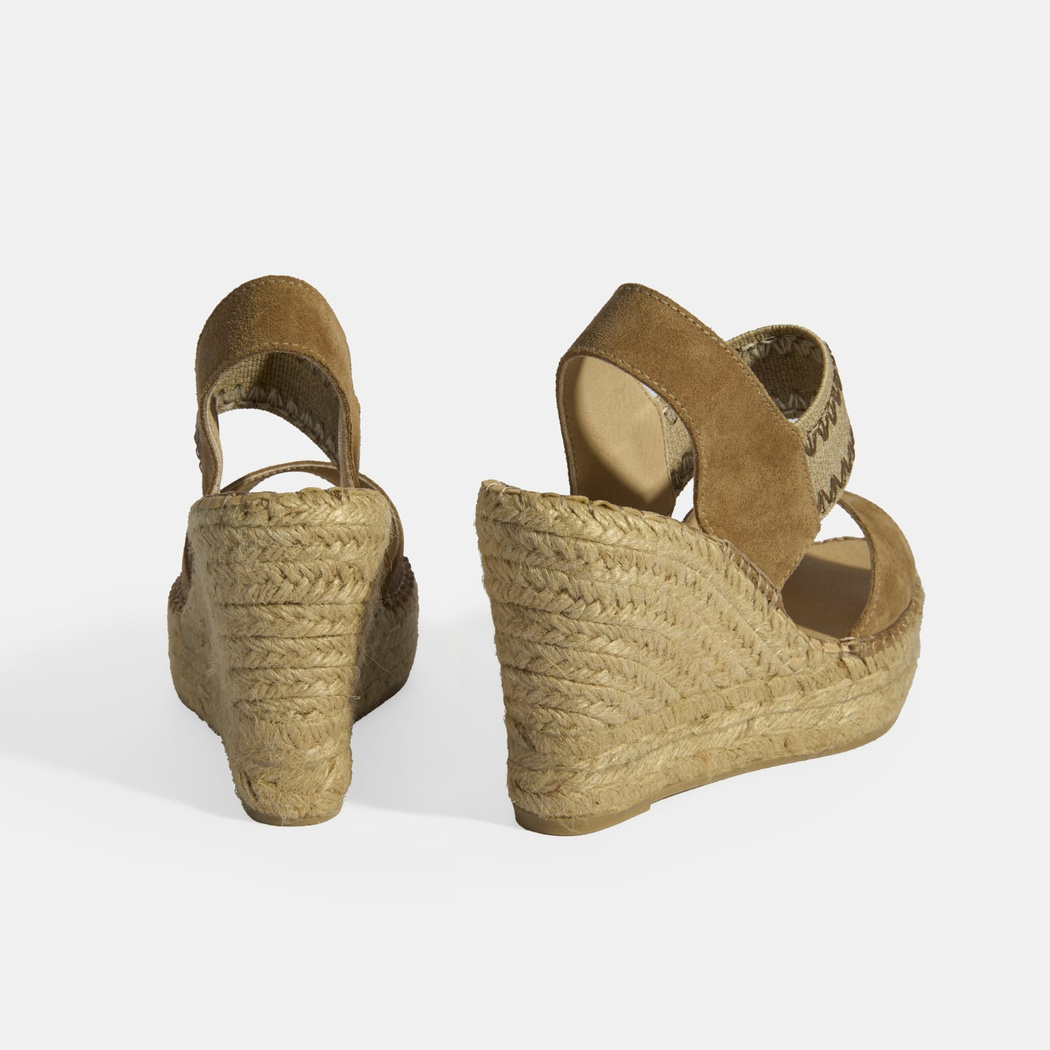 Bej Kadın Lastik Bantlı Slingback Dolgu Topuklu Süet Espadril