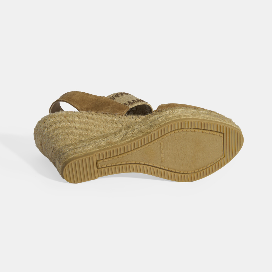 Bej Kadın Lastik Bantlı Slingback Dolgu Topuklu Süet Espadril