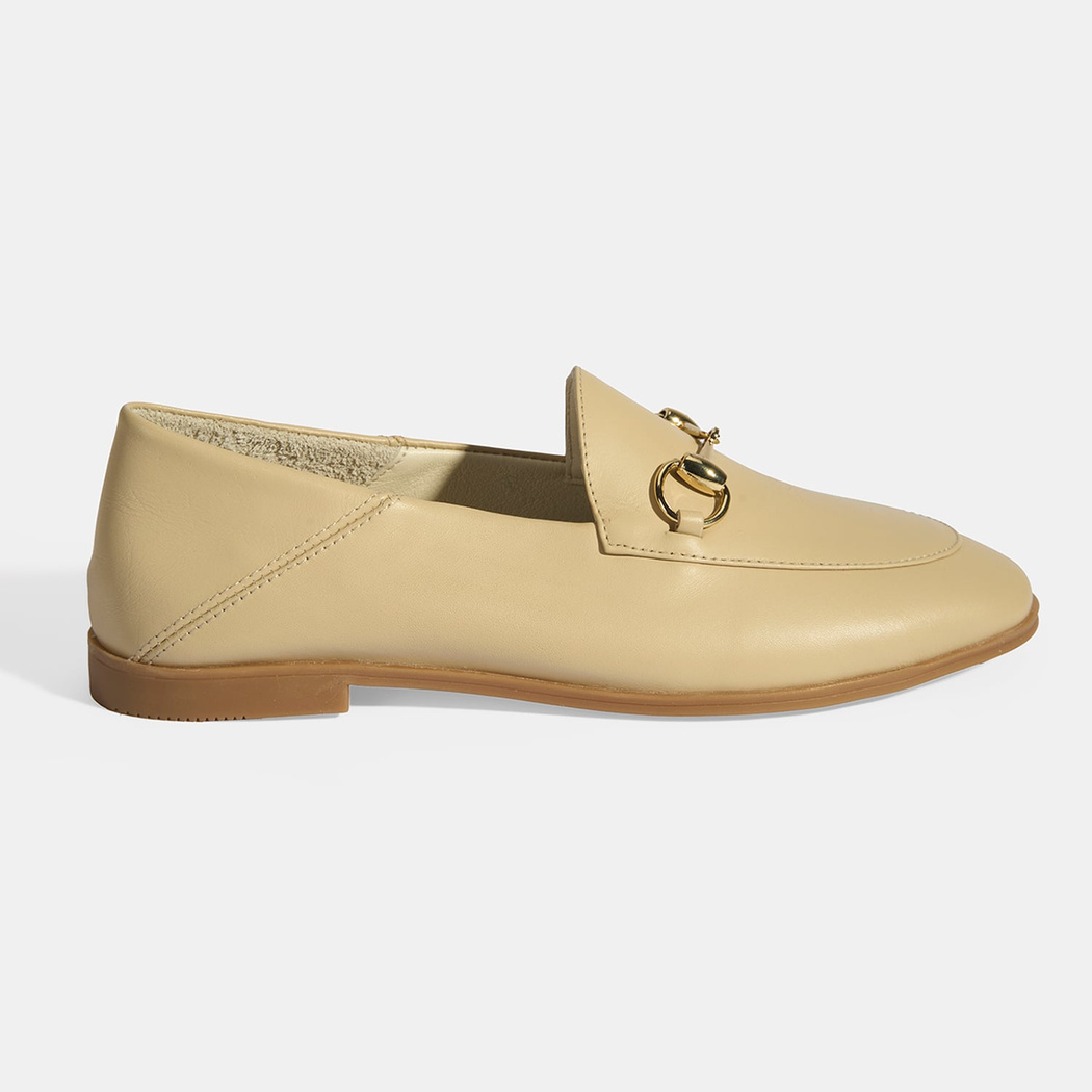 Bej Kadın Toka Aksesuarlı Deri Loafer