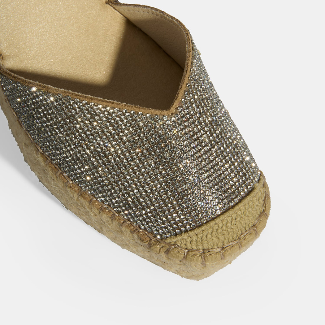 Bej Kadın Toka Aksesuarlı Taş Detaylı Dolgu Topuklu Süet Espadril