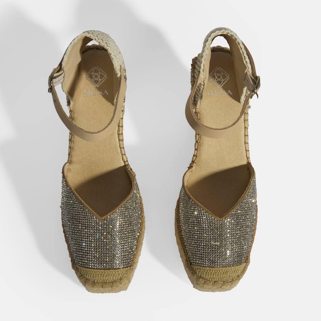 Bej Kadın Toka Aksesuarlı Taş Detaylı Dolgu Topuklu Süet Espadril