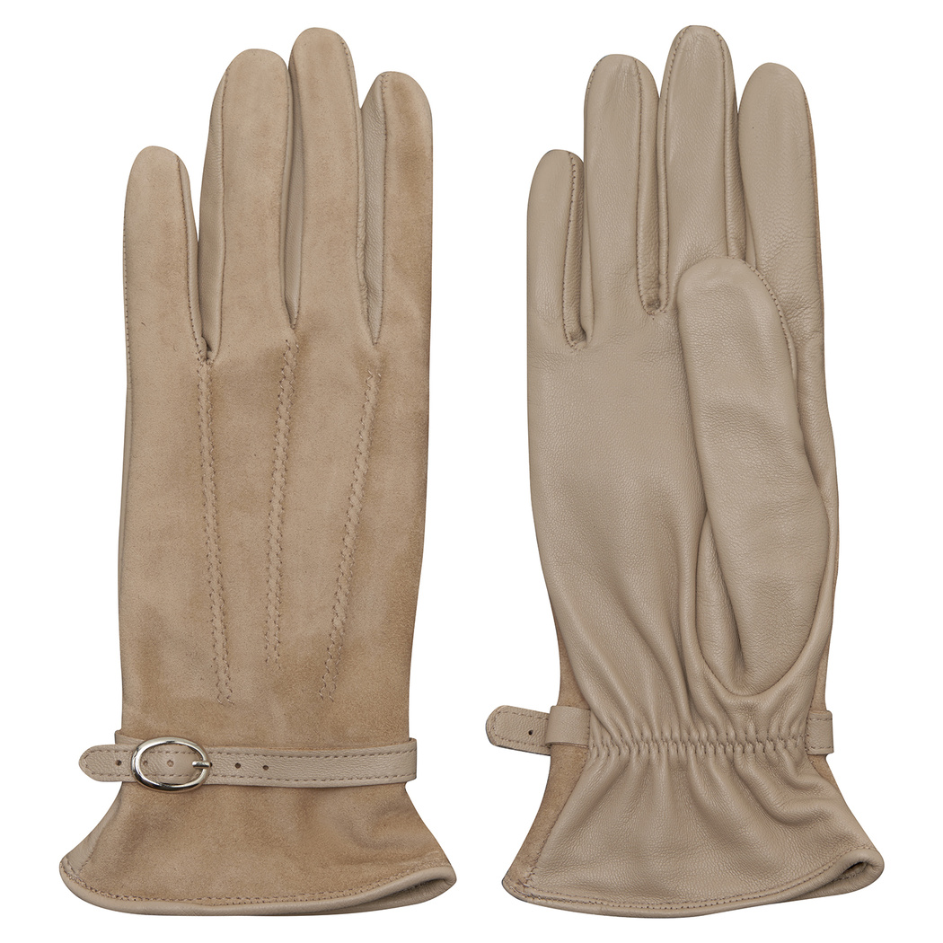 Bej Kadın Tokalı Süet Eldiven