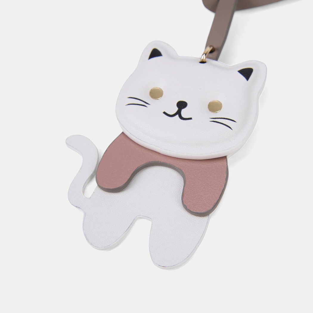 Bej Kedi Figürlü Deri Charm