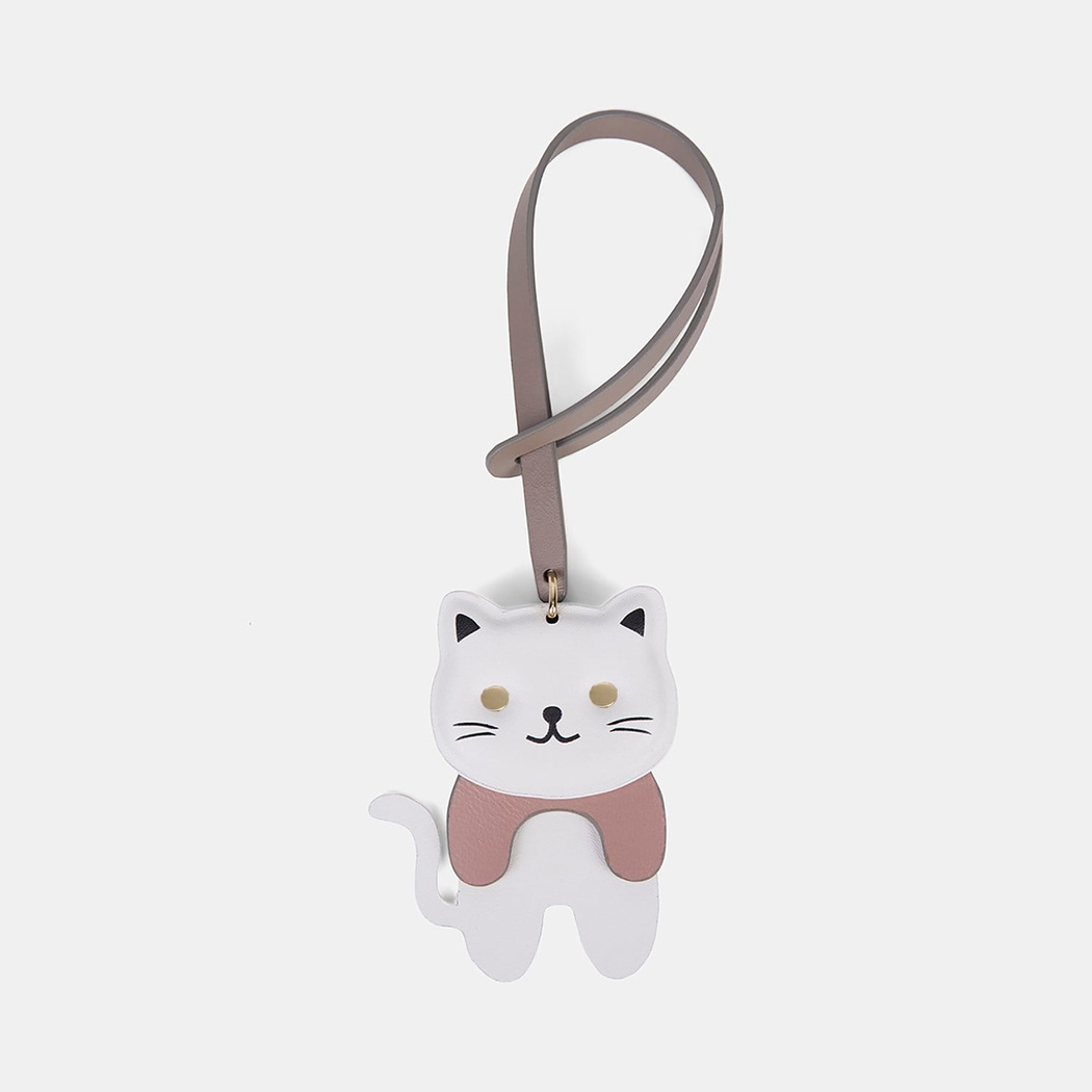 Bej Kedi Figürlü Deri Charm