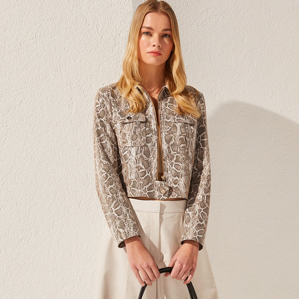 Bej Ninfe Kadın Deri Mont