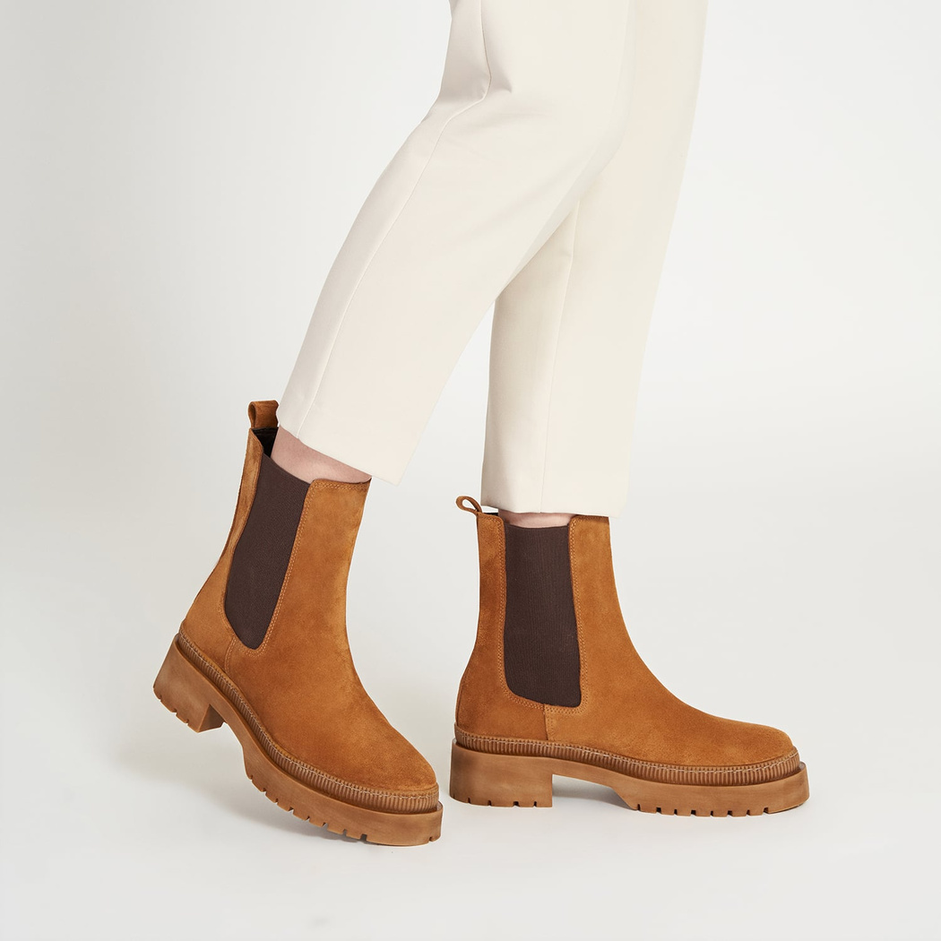 Bellisimo Taba Kadın Yandan Lastikli Süet Deri Chelsea Bot